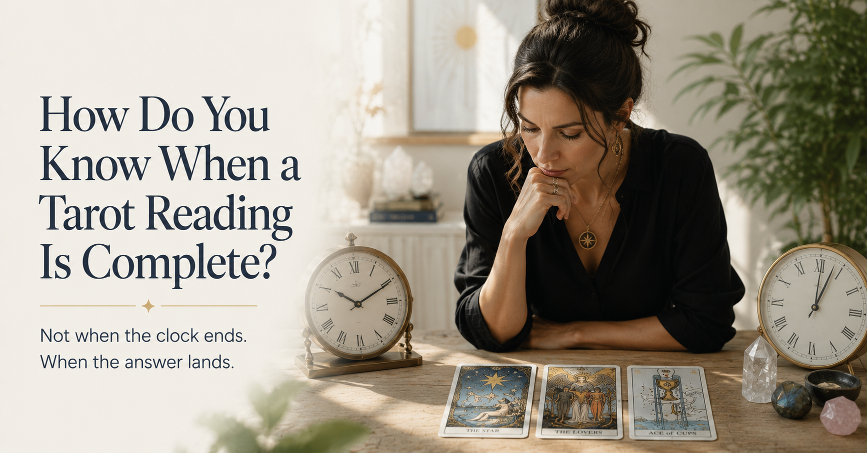 A completed tarot reading resting in quiet light, suggesting closure after the answer has landed