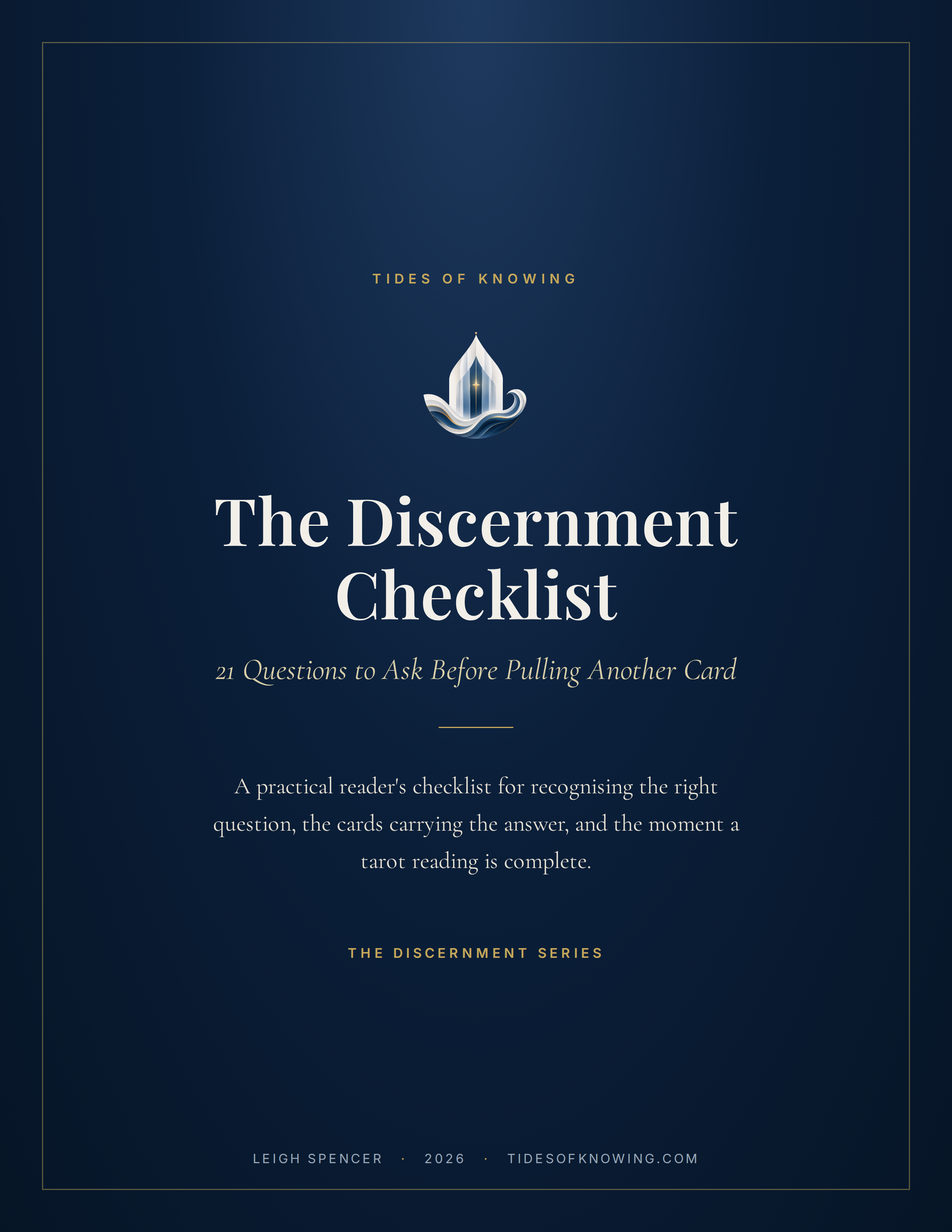 Cover of The Discernment Checklist by Leigh Spencer, featuring 21 questions to ask before pulling another card