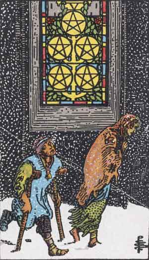 Rider Waite Smith Five of Pentacles tarot card