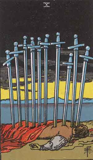 Rider Waite Smith Ten of Swords tarot card