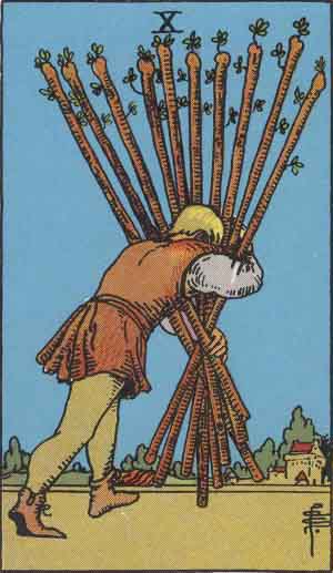Rider Waite Smith Ten of Wands tarot card